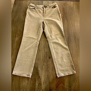 Lands and high-rise straight leg jeans